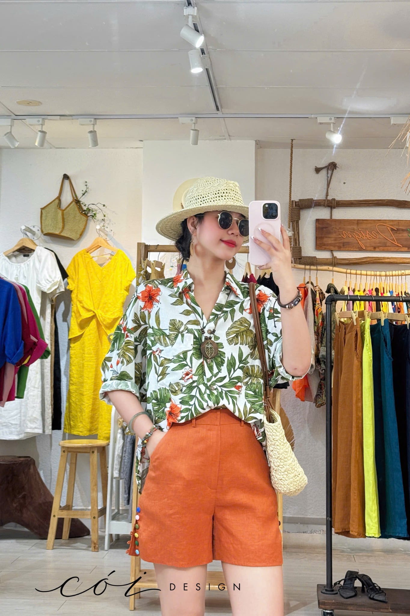Áo sơ mi nút lưng phối túi linen tưng premium Cói Design