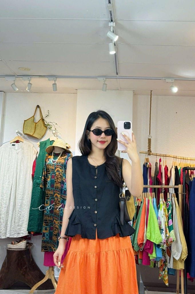 Áo sát nách lai bèo 2 bên linen tưng premium Cói Design