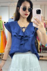 Áo cổ phối bèo linen tưng premium Cói Design