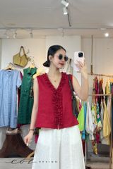 Áo sát nách cổ V viền bèo linen tưng premium Cói Design