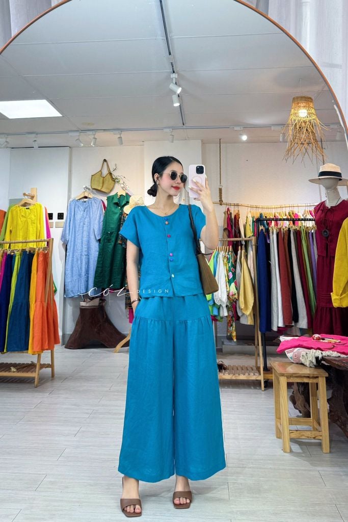 Quần 1 tầng suông lưng thun linen tưng premium Cói Design