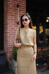 Áo sát nách xếp ly cổ trụ linen tưng premium Cói Design