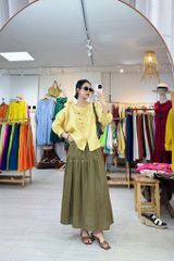 Áo tay phồng phối bèo linen tưng premium Cói Design