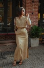 Áo sát nách xếp ly cổ trụ linen tưng premium Cói Design