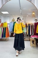 Áo tay phồng phối bèo linen tưng premium Cói Design