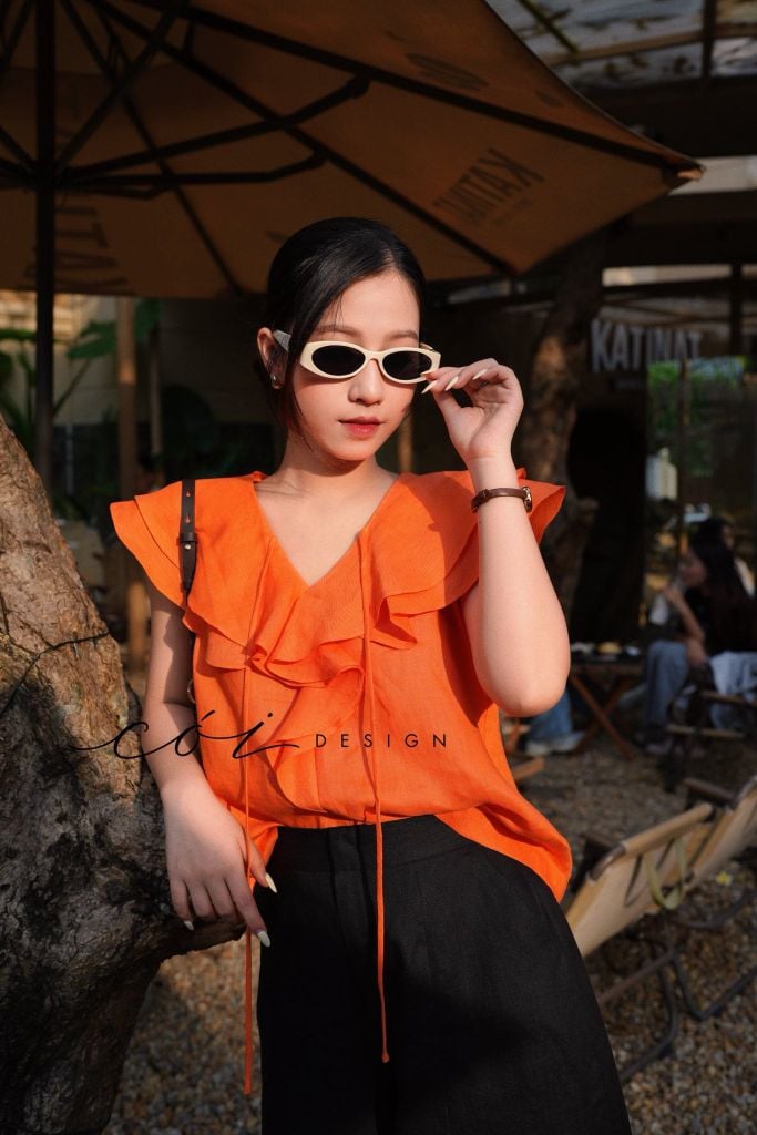 Áo cổ phối bèo linen tưng premium Cói Design