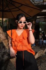 Áo cổ phối bèo linen tưng premium Cói Design