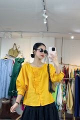 Áo tay phồng phối bèo linen tưng premium Cói Design