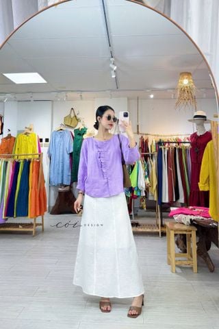 Áo tay phồng phối bèo linen tưng premium Cói Design