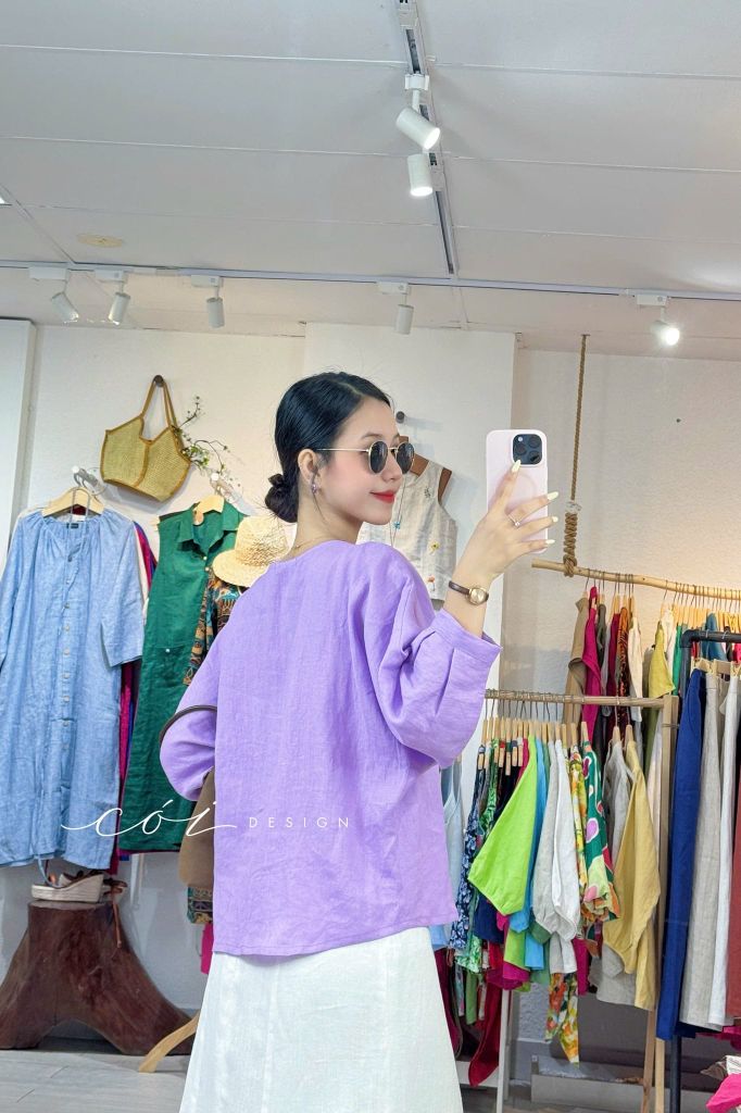 Áo tay phồng phối bèo linen tưng premium Cói Design