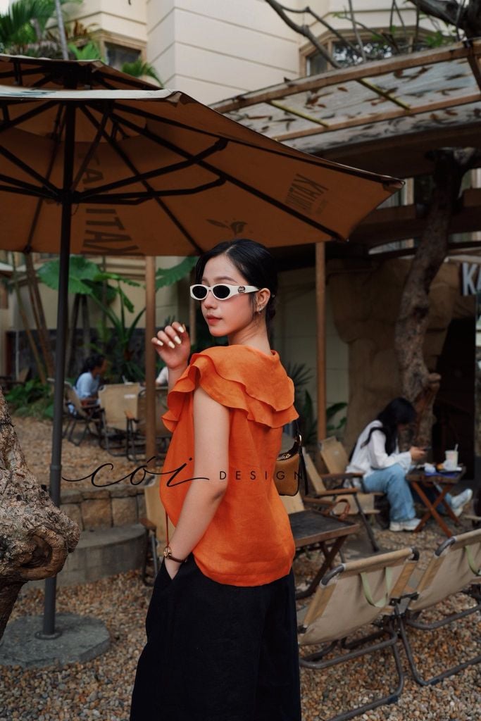 Áo cổ phối bèo linen tưng premium Cói Design