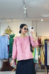 Áo tay phồng phối bèo linen tưng premium Cói Design