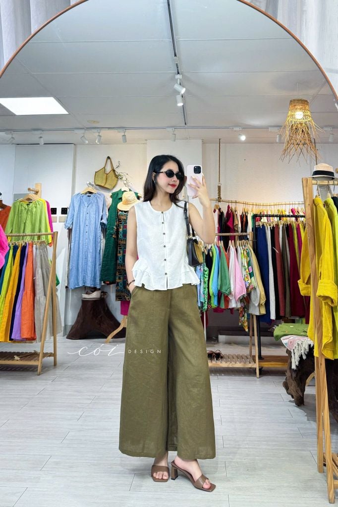 Áo sát nách lai bèo 2 bên linen tưng premium Cói Design