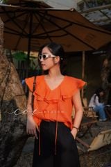 Áo cổ phối bèo linen tưng premium Cói Design