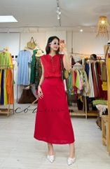 Áo sát nách xếp ly cổ trụ linen tưng premium Cói Design