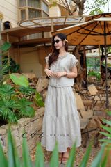 Áo cổ nhún bèo dọc linen tưng premium Cói Design