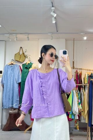 Áo tay phồng phối bèo linen tưng premium Cói Design