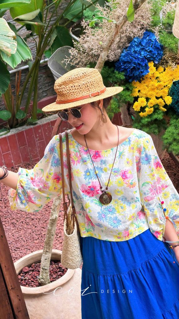 Áo tay phồng phối nơ lưng linen tưng premium Cói Design