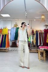 Áo sát nách vạt chéo nút lệch linen tưng premium Cói Design