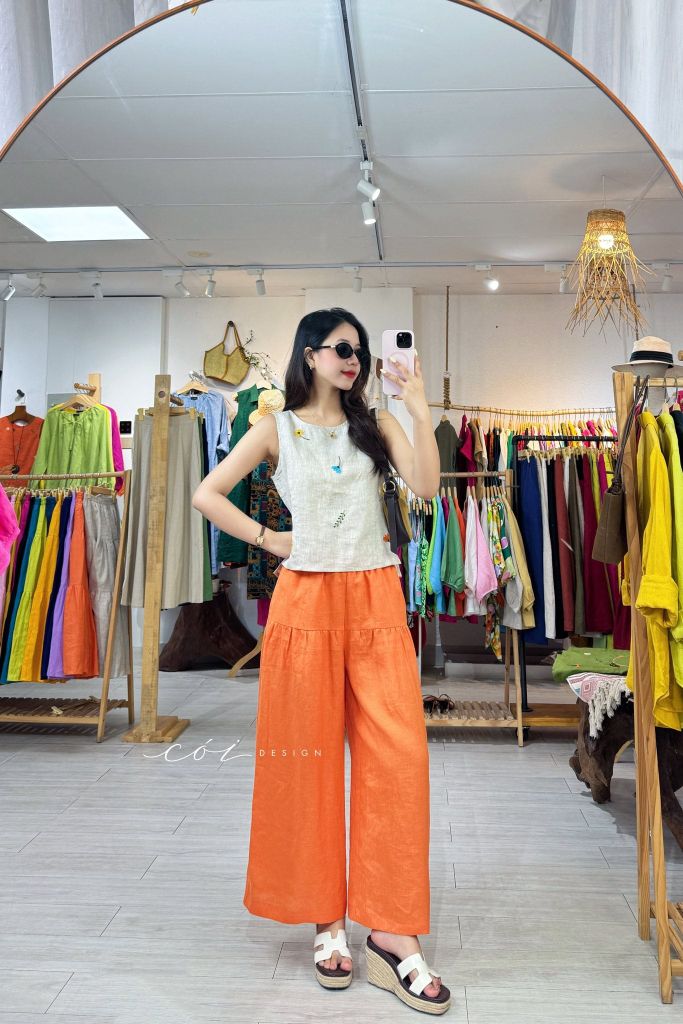 Quần 1 tầng suông lưng thun linen tưng premium Cói Design