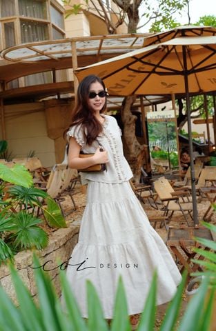 Áo cổ nhún bèo dọc linen tưng premium Cói Design