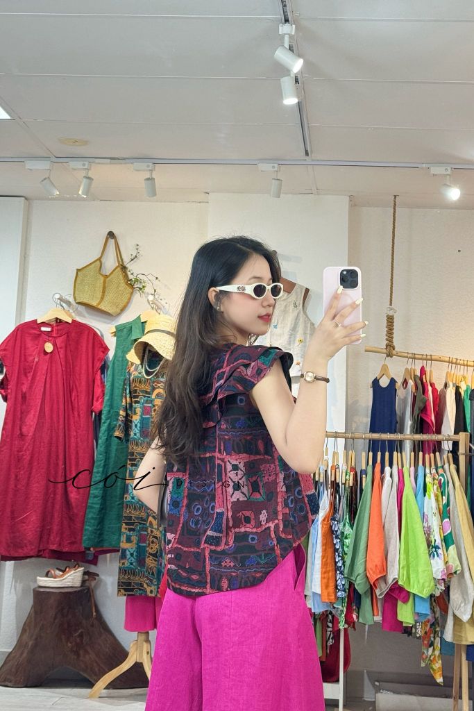 Áo cổ phối bèo linen tưng premium Cói Design