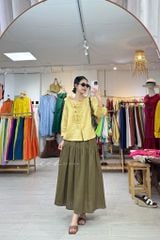 Áo tay phồng phối bèo linen tưng premium Cói Design