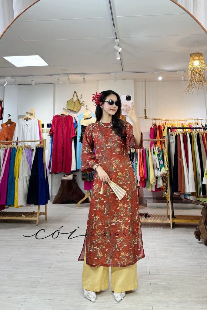Áo dài sắc xuân linen tưng premium Cói Design