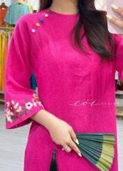 Áo dài thêu tay Song Hoa Linen tưng premium Cói Design