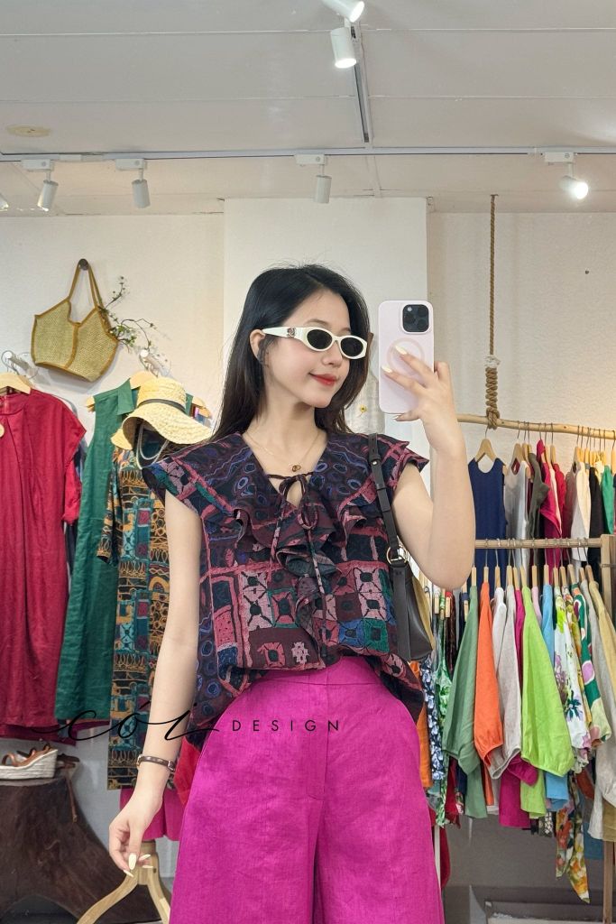 Áo cổ phối bèo linen tưng premium Cói Design