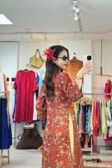 Áo dài sắc xuân linen tưng premium Cói Design