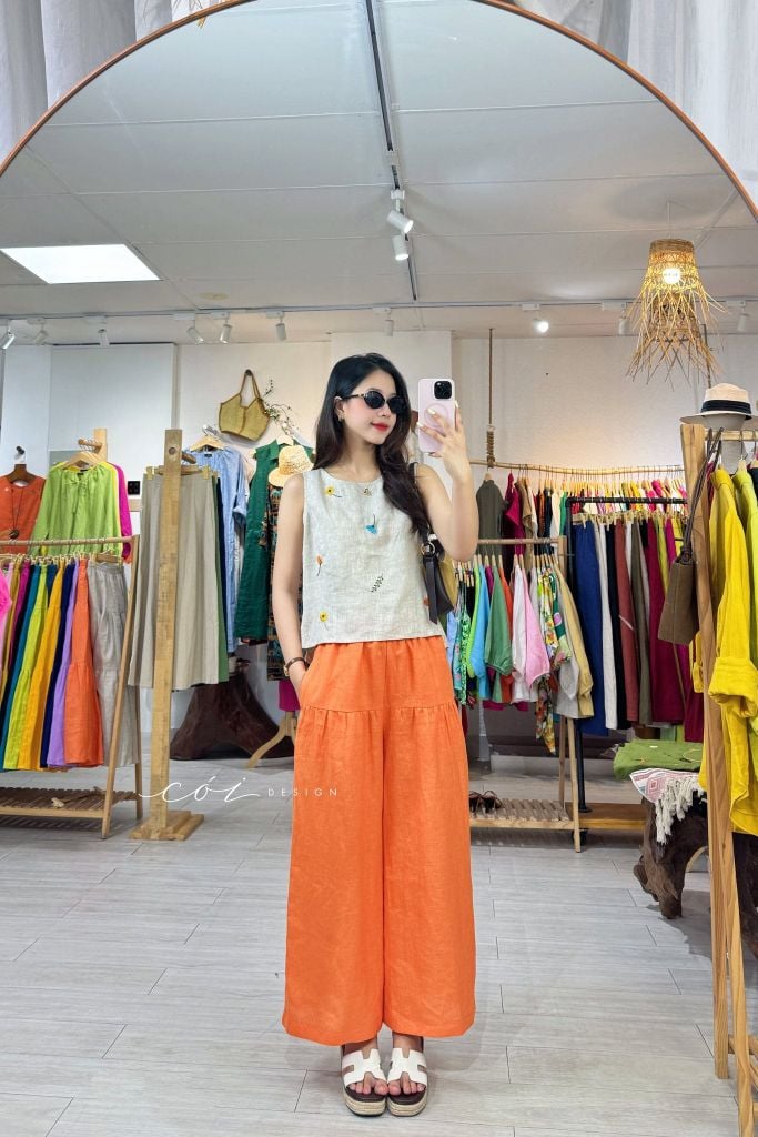 Quần 1 tầng suông lưng thun linen tưng premium Cói Design