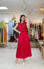 Áo sát nách xếp ly cổ trụ linen tưng premium Cói Design