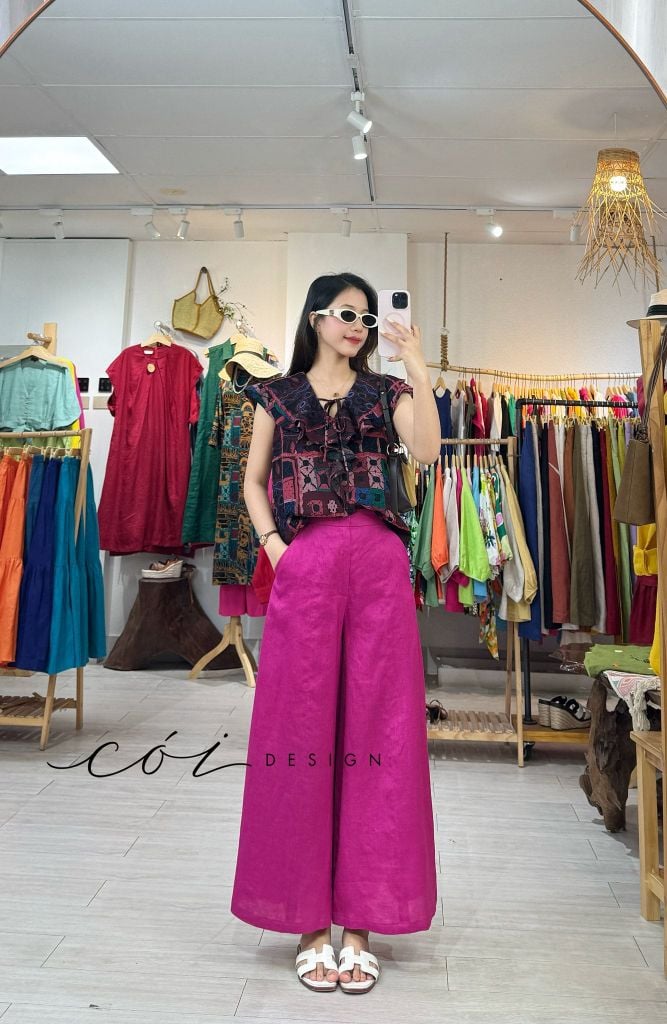 Áo cổ phối bèo linen tưng premium Cói Design