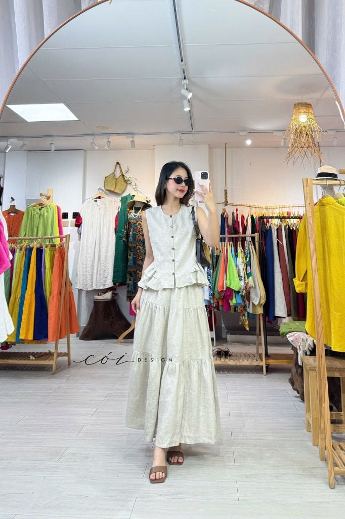 Áo sát nách lai bèo 2 bên linen tưng premium Cói Design