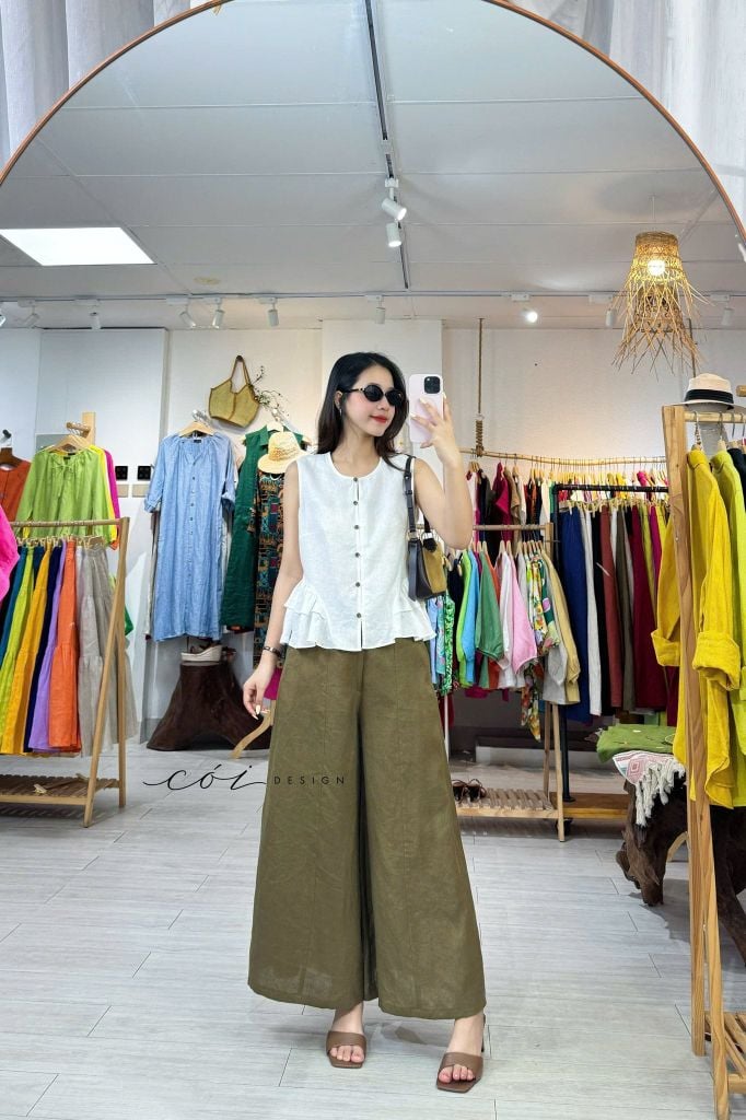 Áo sát nách lai bèo 2 bên linen tưng premium Cói Design