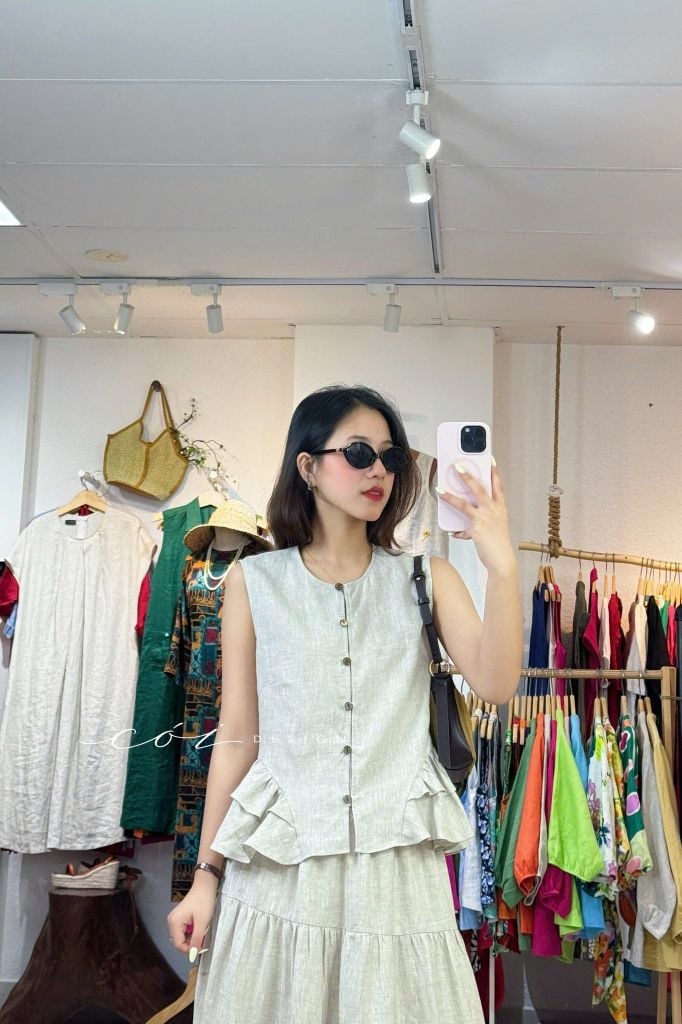 Áo sát nách lai bèo 2 bên linen tưng premium Cói Design