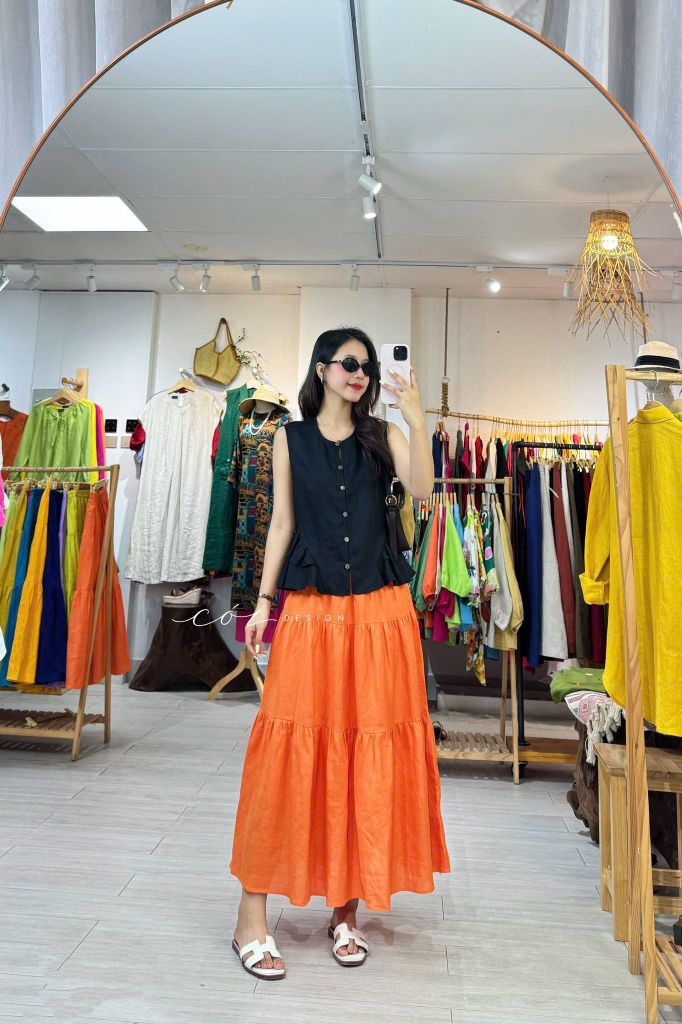 Áo sát nách lai bèo 2 bên linen tưng premium Cói Design