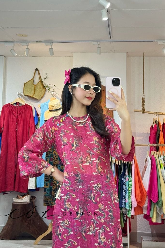 Áo dài sắc xuân linen tưng premium Cói Design