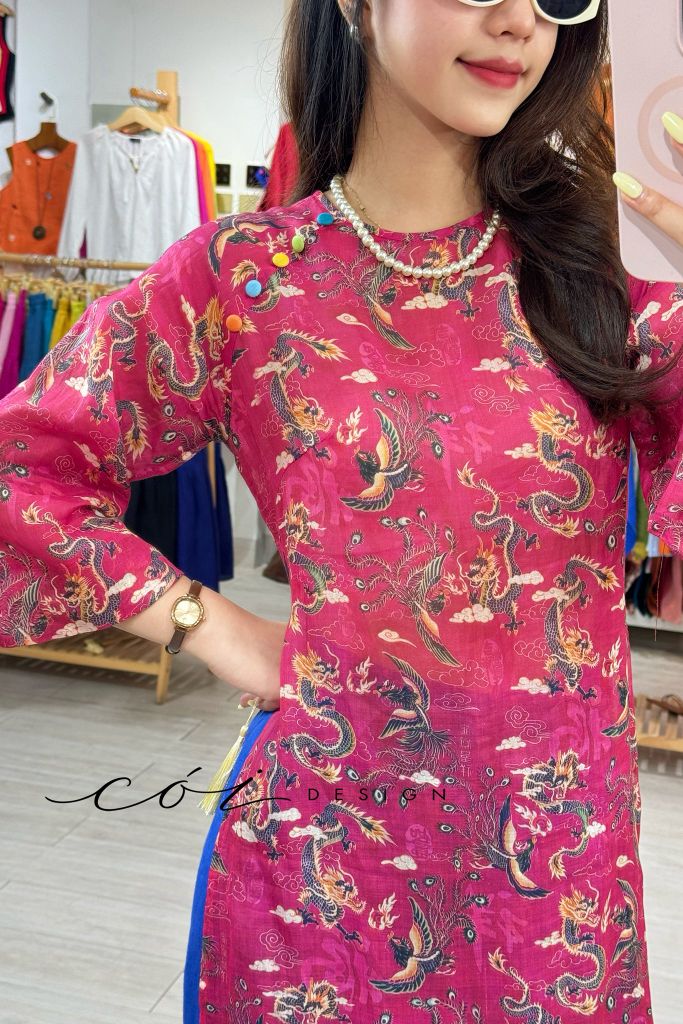 Áo dài sắc xuân linen tưng premium Cói Design