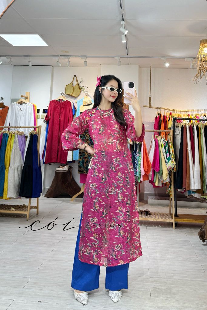 Áo dài sắc xuân linen tưng premium Cói Design