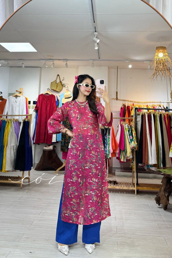 Áo dài sắc xuân linen tưng premium Cói Design