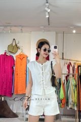 Áo cổ tròn phối nơ linen tưng premium Cói Design