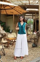 Áo sát nách cổ V viền bèo linen tưng premium Cói Design