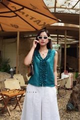 Áo sát nách cổ V viền bèo linen tưng premium Cói Design