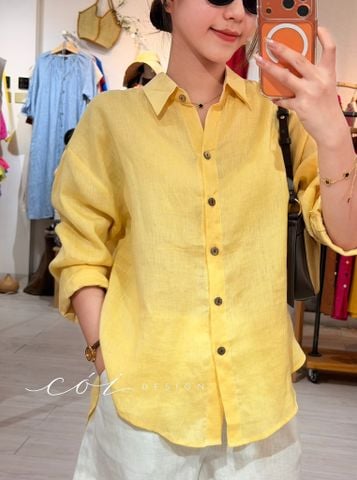 Áo sơ mi form suông phối nút lưng linen tưng premium Cói Design