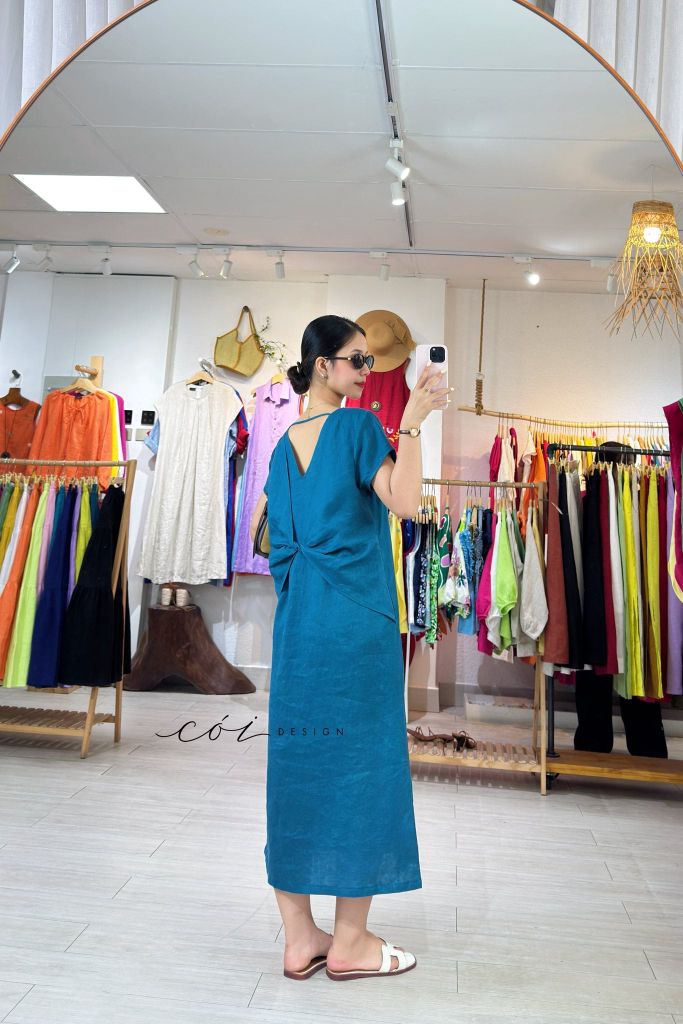 Đầm suông xoắn lưng linen tưng premium Cói Design