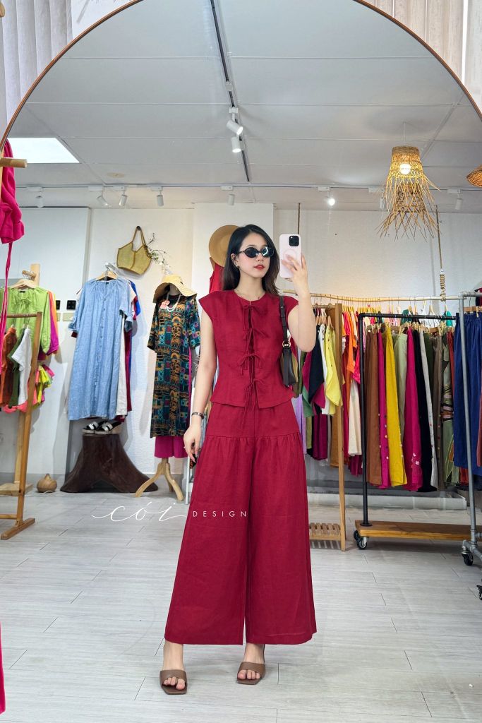 Quần 1 tầng suông lưng thun linen tưng premium Cói Design