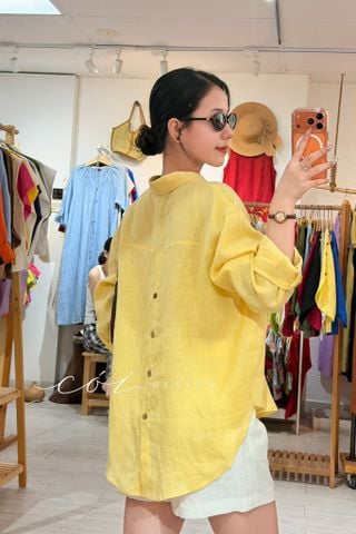 Áo sơ mi form suông phối nút lưng linen tưng premium Cói Design