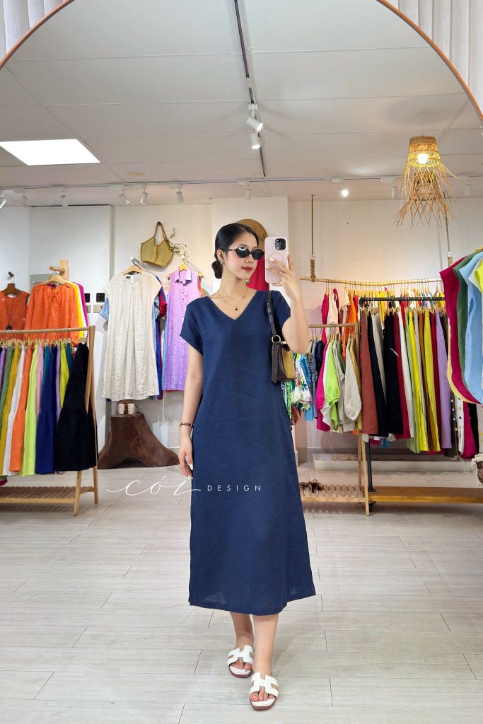 Đầm suông xoắn lưng linen tưng premium Cói Design
